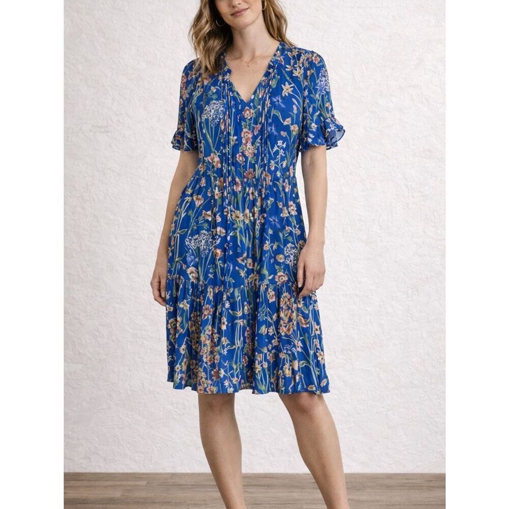 J. McLaughlin Floral Print Silk Blend Flowy Midi Dress Size XS